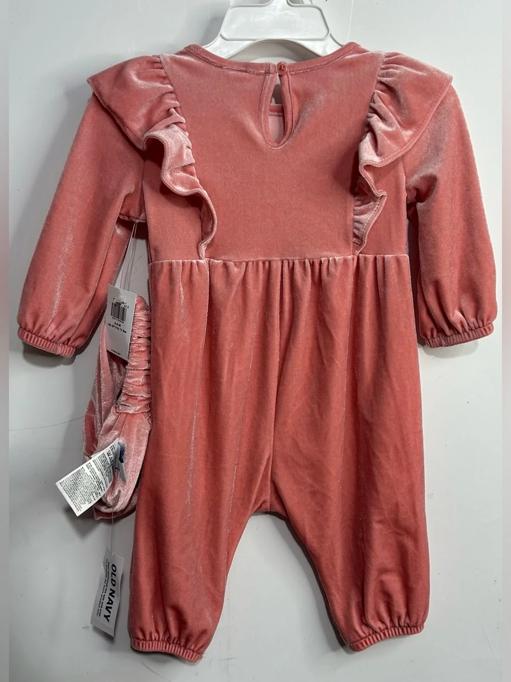 5 for $25🔥Old Navy Velvet Dusty Rose Ruffle‎ Jumpsuit Set Baby Girl 3-6M- New